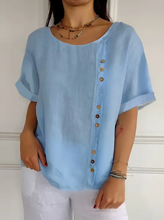 Loose Cotton-Blend Casual Plain T-Shirt