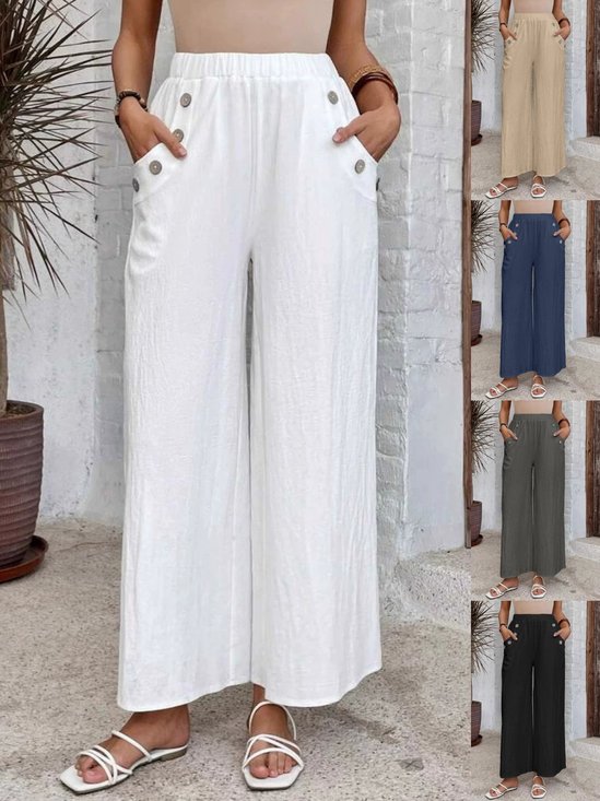 Women's  Elastic Waist H-Line Wide Leg Pants Daily Going Out Pants White Casual Split Joint Plain Spring/Fall Pants