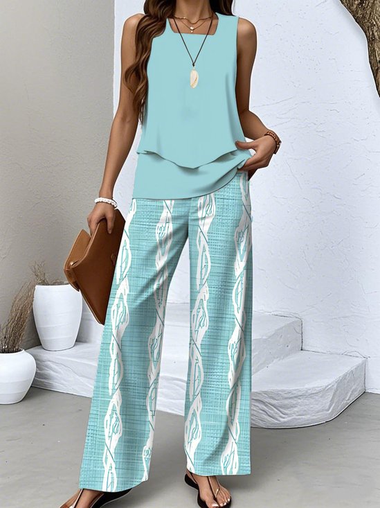 Crew Neck Geometric Casual Regular Fit Two-Piece Set