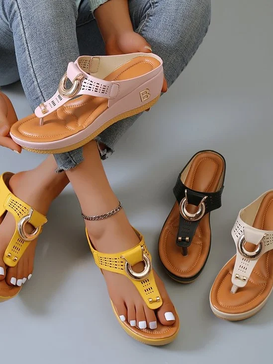 Summer Color Block Pu Western Style Slide Sandals