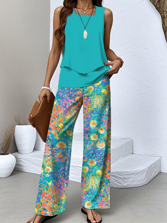 Crew Neck Casual Regular Fit Two-Piece Set