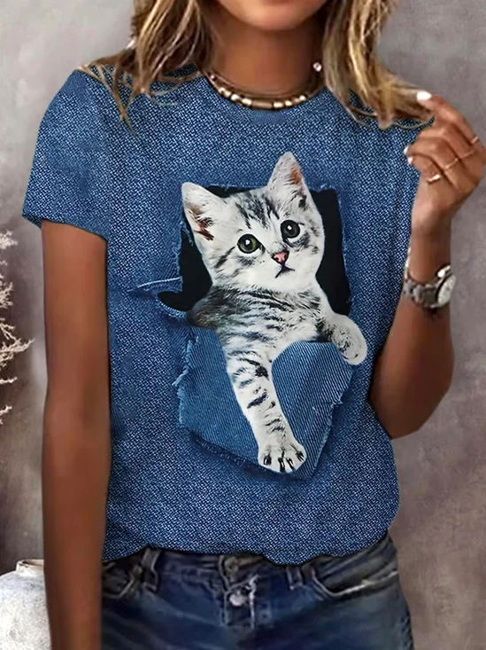 Vintage Cotton Crew Neck Animal T-Shirt
