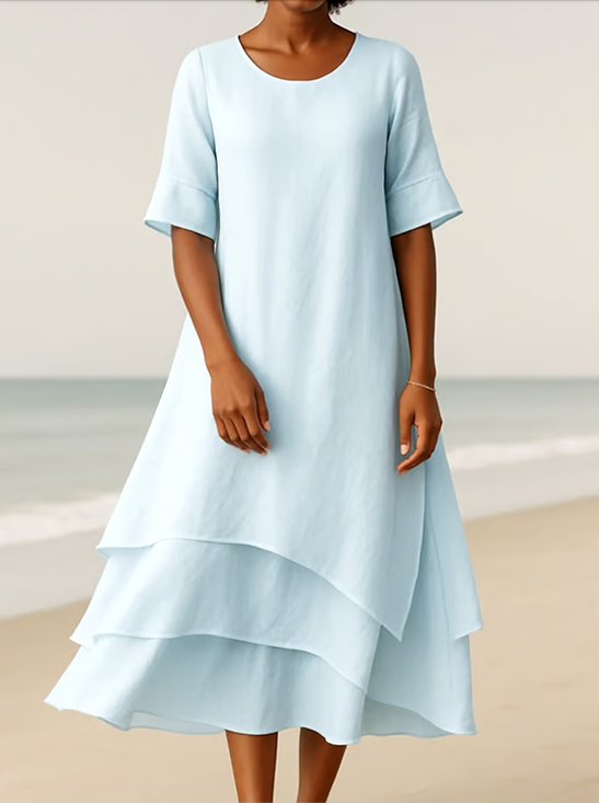 Crew Neck Casual Dress With No