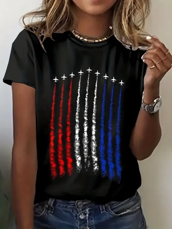 Women's Short Sleeve T-shirt Summer Black Independence Day (Flag) Printing Crew Neck Daily Going Out Casual Top