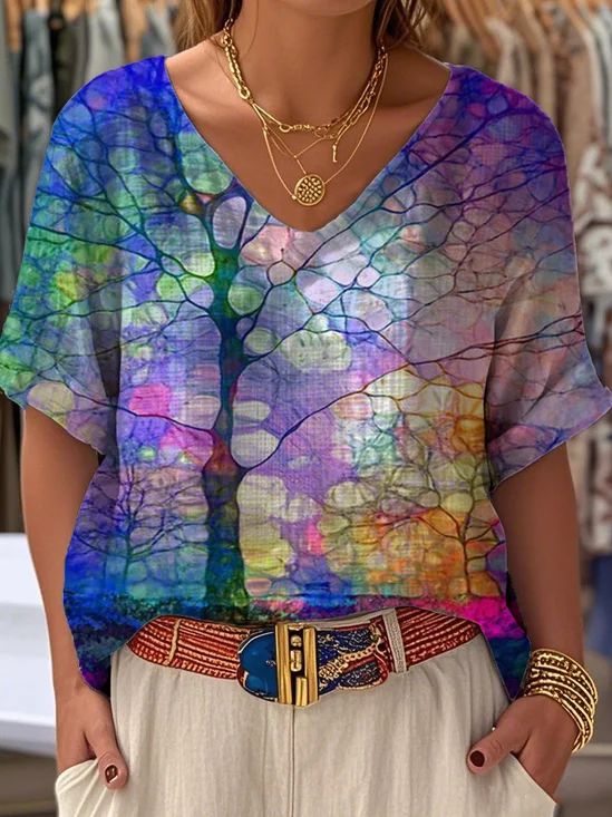 Loose Psychedelic Art Casual Cotton Blouse