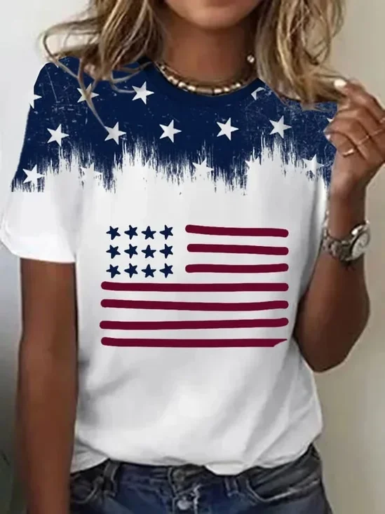 Women's Short Sleeve T-shirt Summer White Independence Day (Flag) Printing Crew Neck Daily Going Out Casual Top