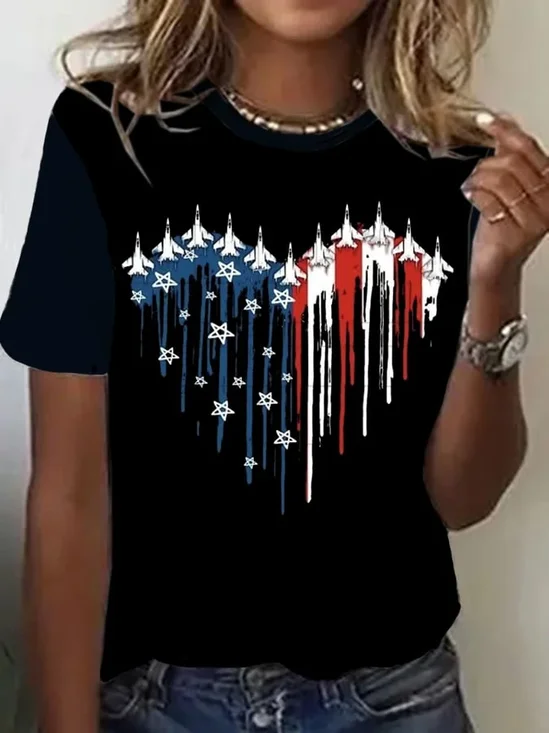 Women's Short Sleeve T-shirt Summer Black Independence Day (Flag) Printing Crew Neck Daily Going Out Casual Top