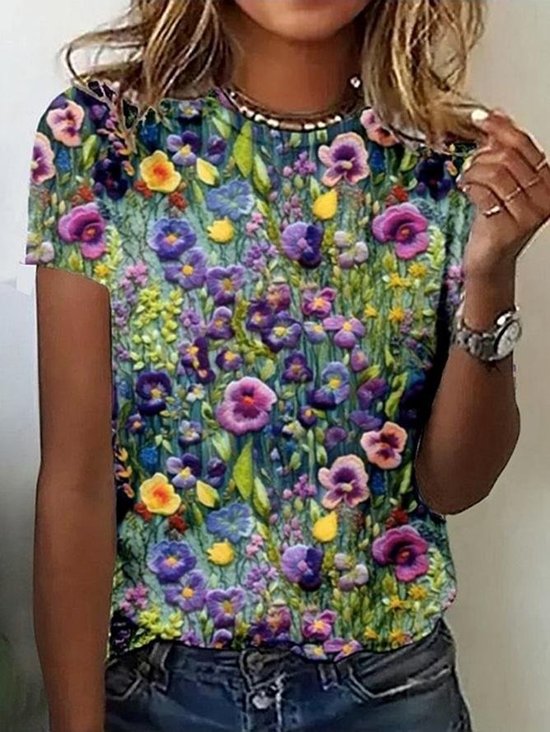 Casual Floral Crew Neck T-Shirt