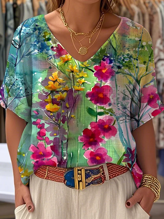 Vintage Gradient Pattern Crew Neck Blouse