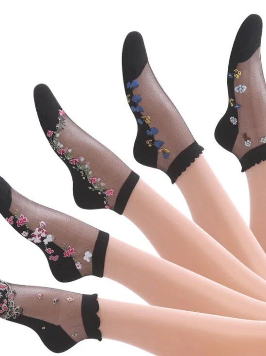 Hot Sale Ladies Short Tube Crystal Stockings Spring And Summer Thin Embroidered Glass Silk Women's Stockings Middle-aged And Elderly Non-slip Socks