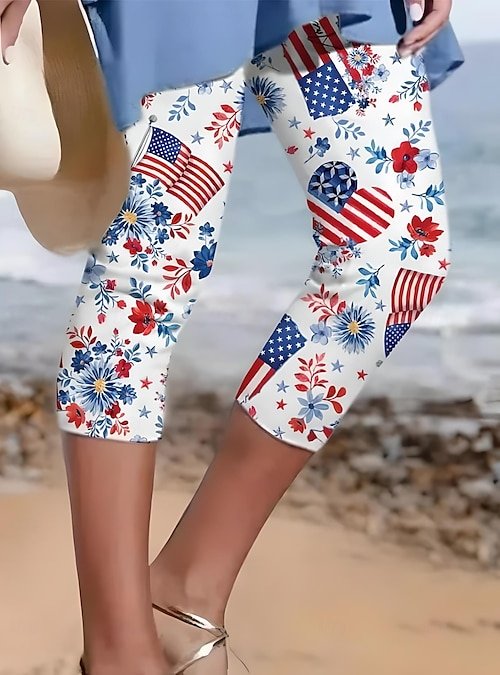 Independence Day Patriotic Leggings Capri Pants