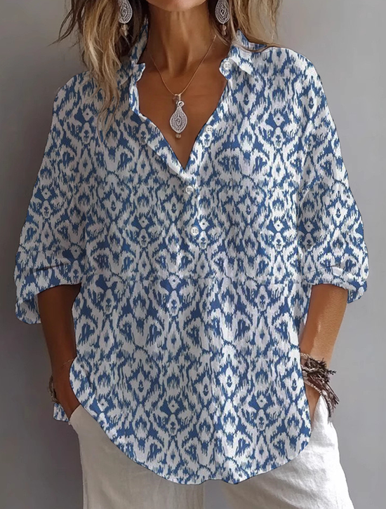 Women's Geometric Print Casual Button-Down Shirt