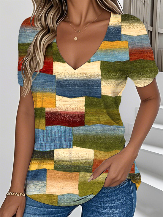 Casual Loose Multicolor Block T-Shirt