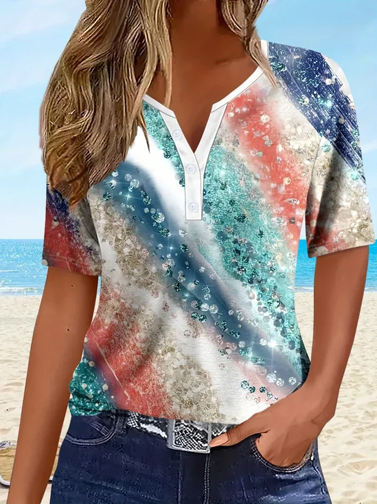 Women's Short Sleeve T-shirt Summer As Picture Abstract Printing Crew Neck Daily Going Out Casual Top
