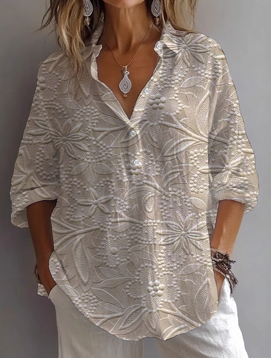 Women's Long Sleeve Shirt Spring/Fall Apricot Floral Printing Shirt Collar Daily Going Out Casual Top