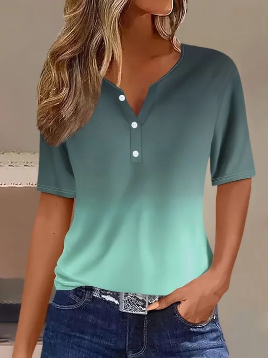 Women's Short Sleeve T-shirt Summer Green Ombre Printing Crew Neck Daily Going Out Casual Top