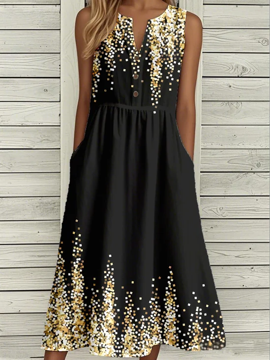 Casual Loose Buckle Notched Dress