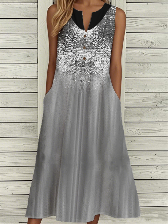Loose Gradient Pattern Buckle Casual Dress