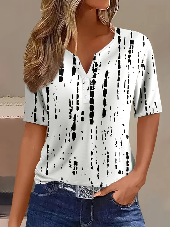 Women's Short Sleeve T-shirt Summer White Striped Printing Crew Neck Daily Going Out Casual Top