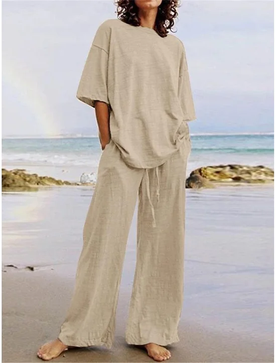Linen Blend Loose Boho Two-Piece Set