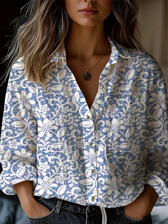 Loose Floral Shirt Collar Vintage Shirt