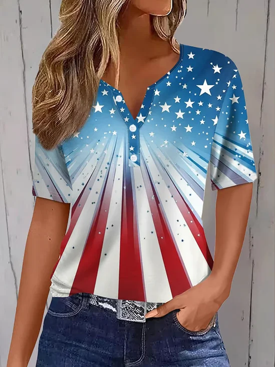 Women's Short Sleeve T-shirt Summer As Picture Independence Day (Flag) Printing Crew Neck Daily Going Out Casual Top
