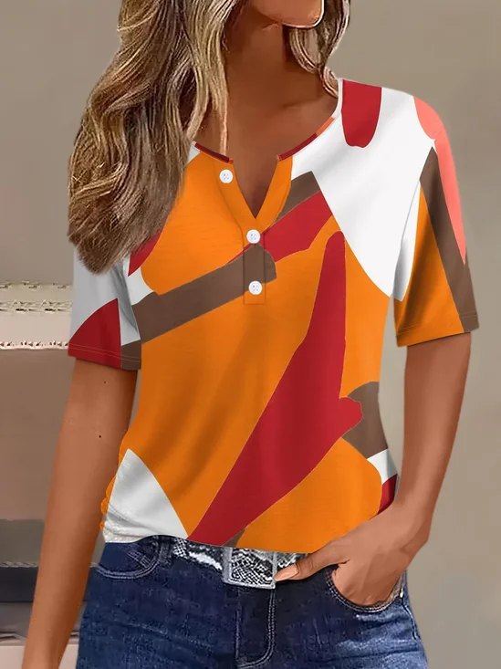 Women's Short Sleeve T-shirt Summer Orange Abstract Printing Crew Neck Daily Going Out Casual Top