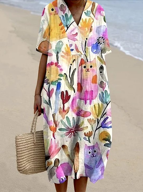 Floral Casual Dress With No