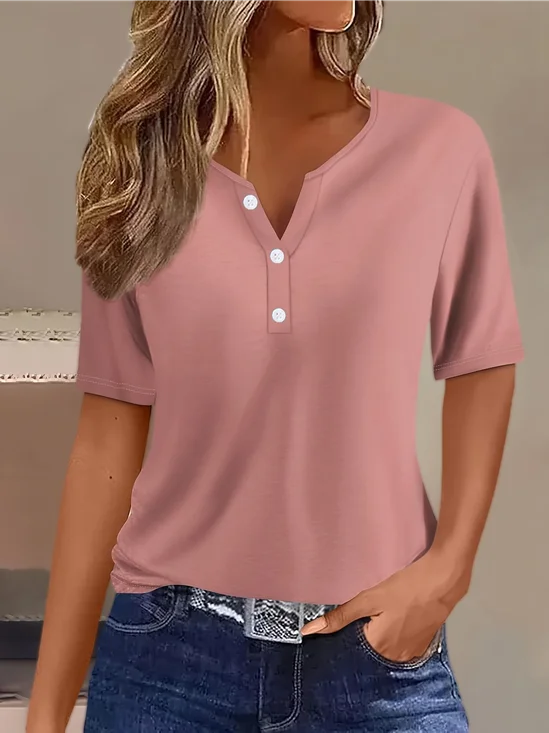 Women's Short Sleeve T-shirt Summer Pink Plain Printing Crew Neck Daily Going Out Casual Top