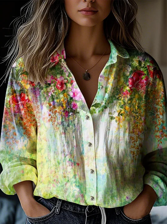 Shirt Collar Casual Loose Gradient Pattern Shirt