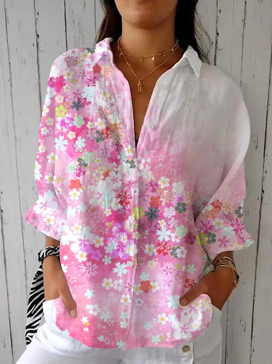 Casual Loose Floral Shirt Collar Shirt