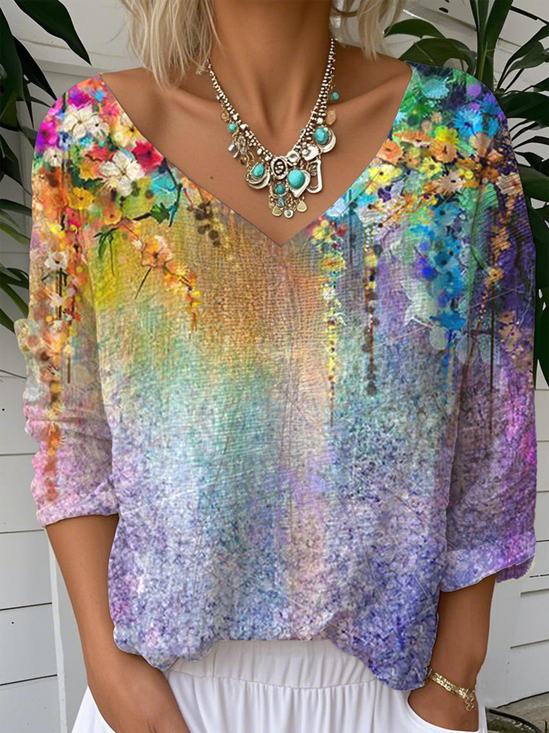 Loose Jersey V Neck Vintage T-Shirt