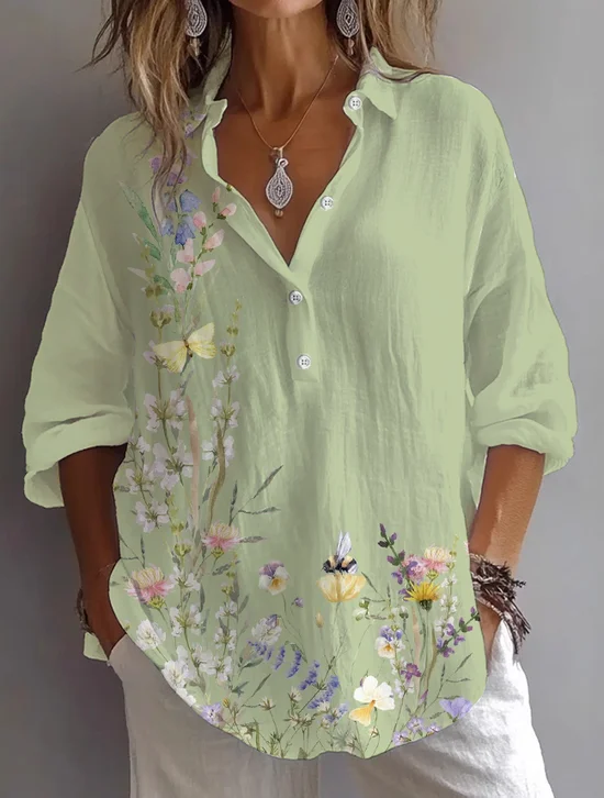 Women's Floral Print Casual Button-Down Shirt