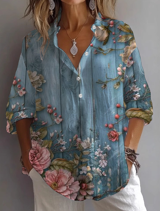 Women's Floral Print Casual Button-Down Shirt