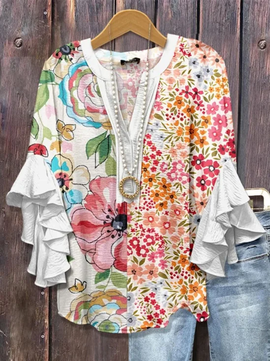 V Neck Casual Cotton Regular Fit Blouse