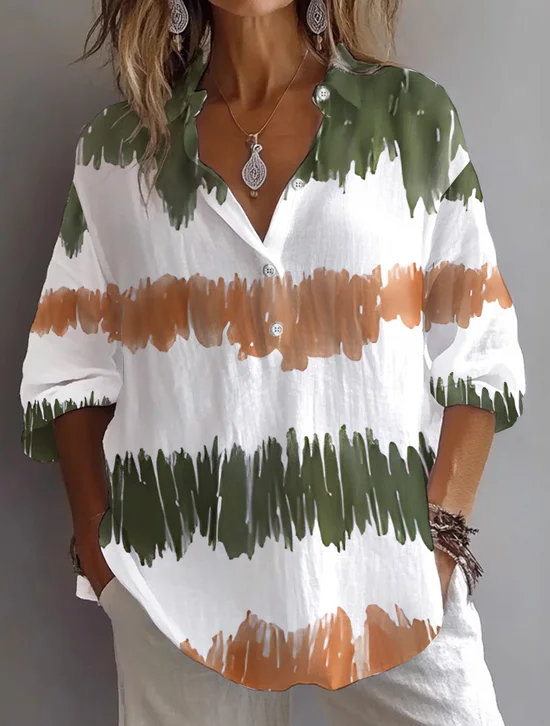 Women's Abstract Print Casual Button-Down Shirt