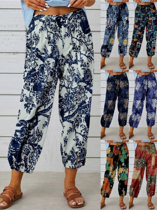 Women's  Elastic Waist H-Line Baggy Pants Daily Going Out Pants White Vintage Printing Geometric Spring/Fall Pants