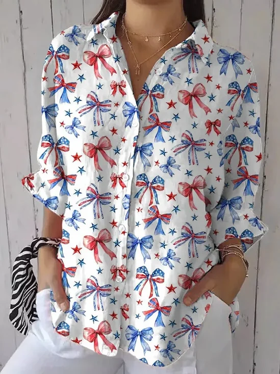 Women's Independence Day American Bow Celebration Printed Shirt Top
