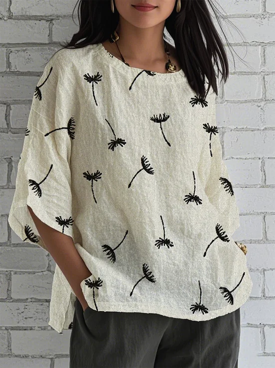 Casual Dandelion Loose Linen Blend Shirt