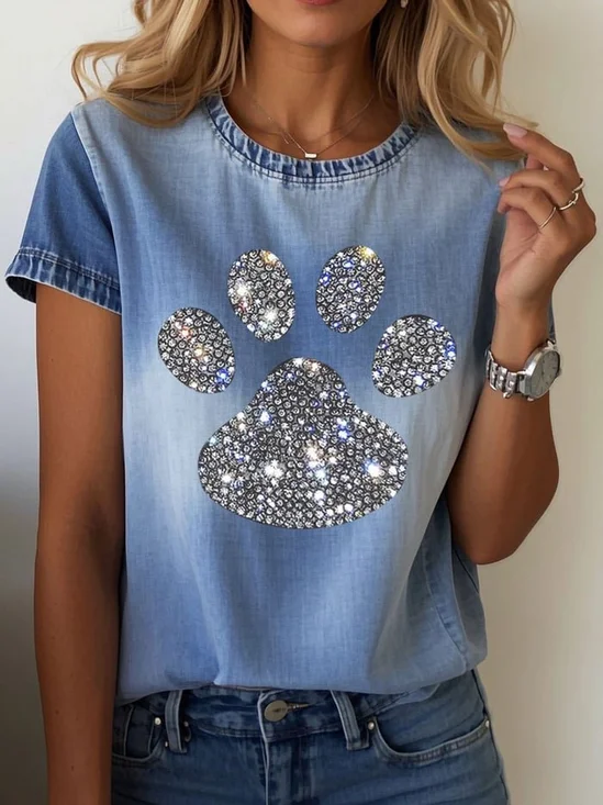 Print Casual Round Neck Short Sleeve T-Shirt