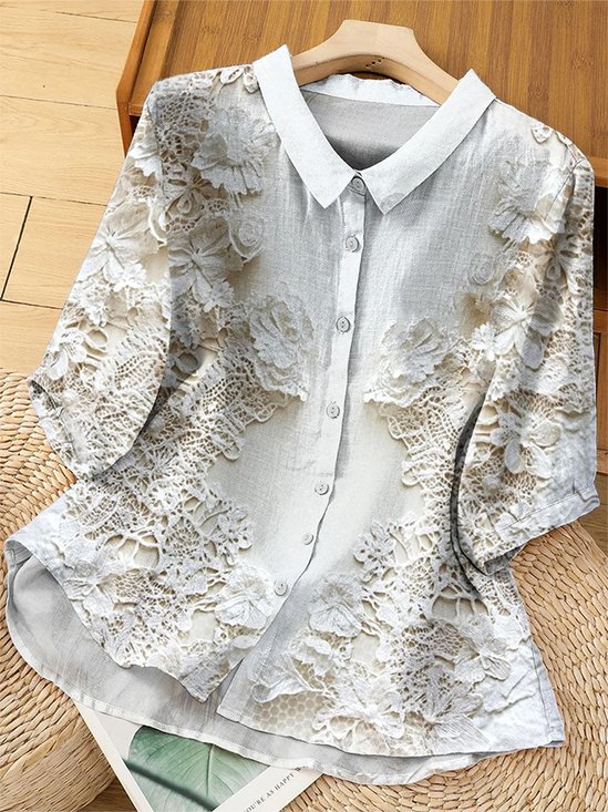 Women's Mid Sleeve Casual Vintage Printed Shirt