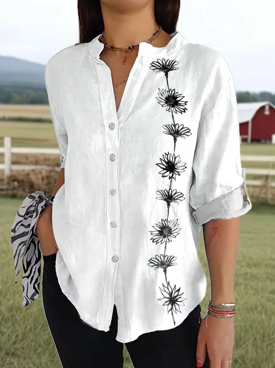 Women's Vintage Art Print Casual Cotton Shirt
