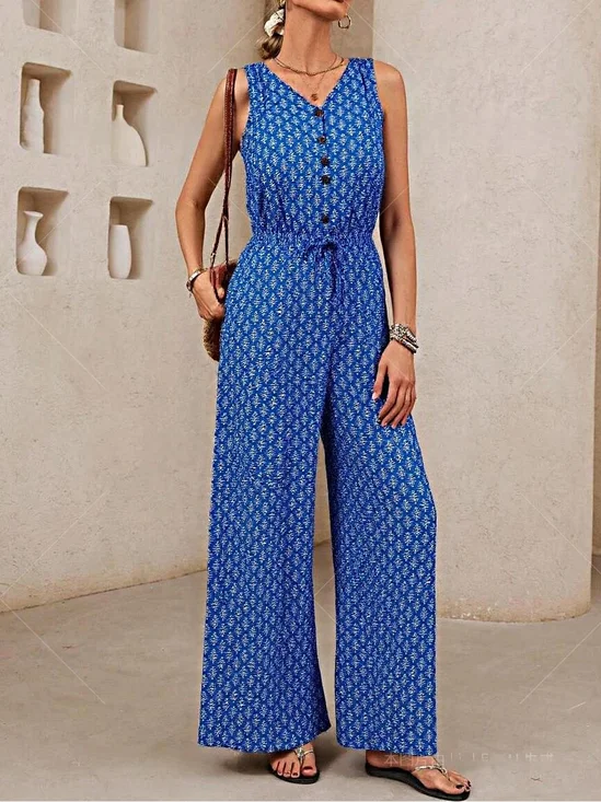 Women's H-Line Overall V Neck Daily Going Out Casual Geometric Summer Long Jumpsuit Romper