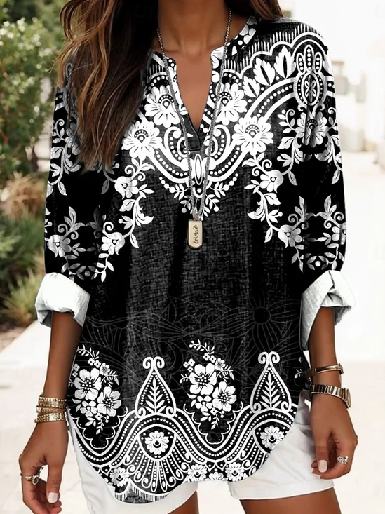 Women's Graphic Geometric Elegant Daily Long Sleeve V Neck Regular Tops