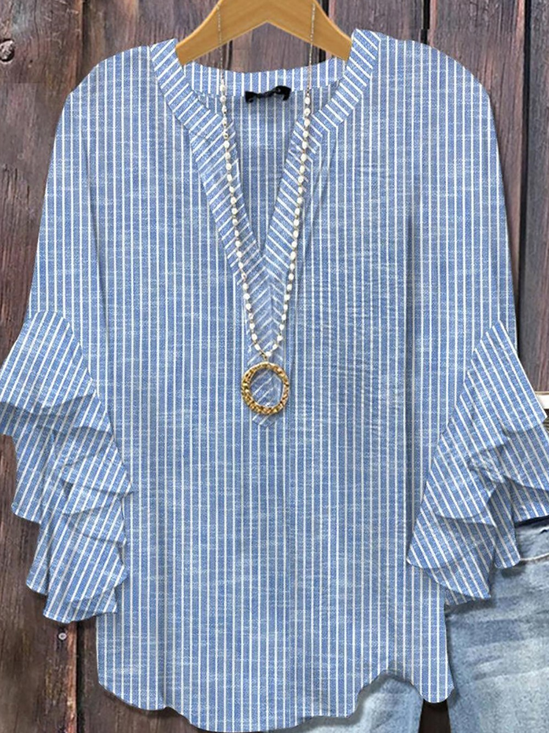Casual Regular Fit Striped V Neck Blouse