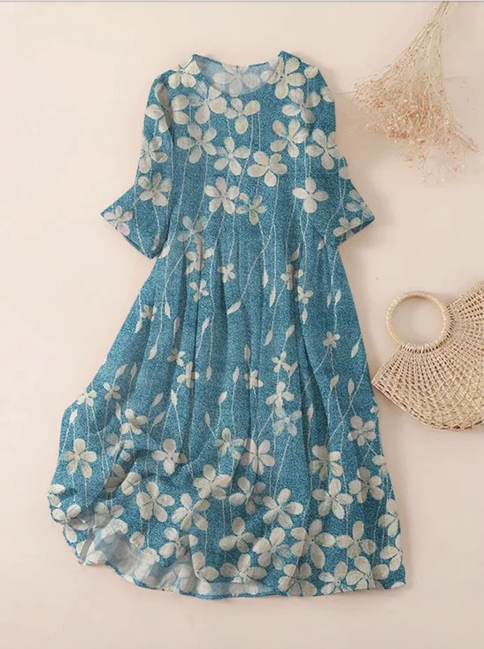 Casual Cotton Crew Neck Dress With No