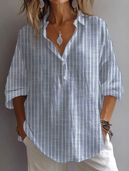 Women's Stripe Print Casual Button-Down Shirt