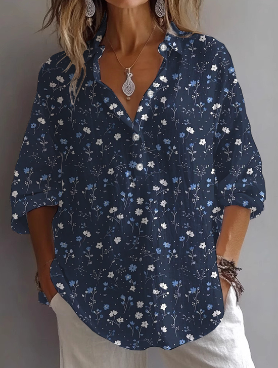 Women's Floral Print Casual Button-Down Shirt
