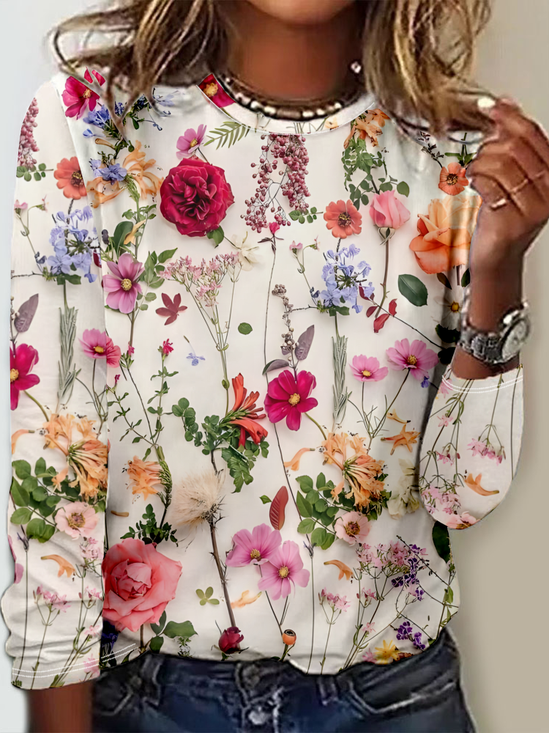 Crew Neck Floral Casual T-Shirt