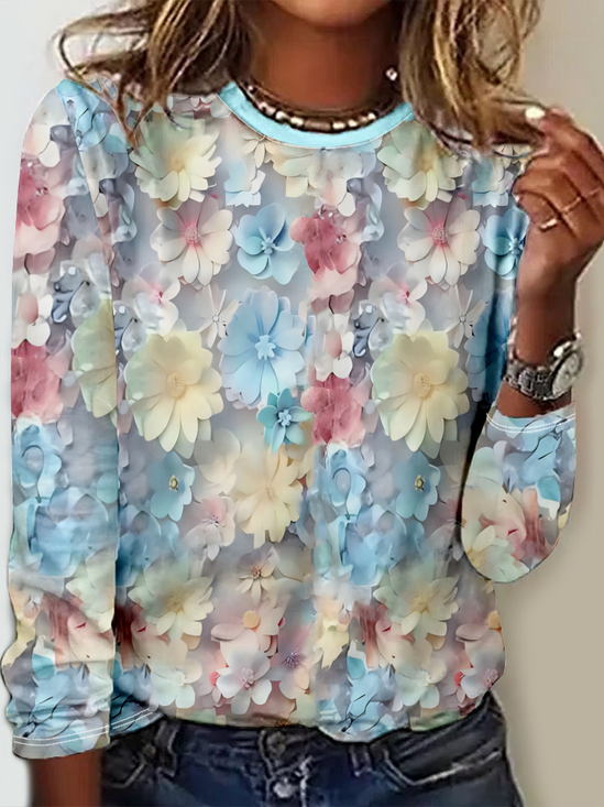 Floral Crew Neck Casual Loose T-Shirt